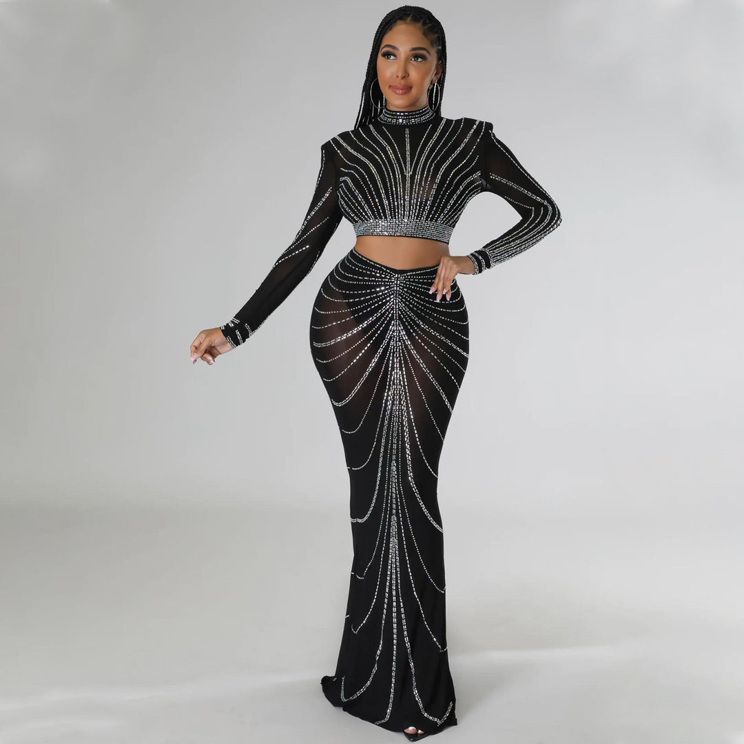Chic and elegant evening dress for women adorned with crystals