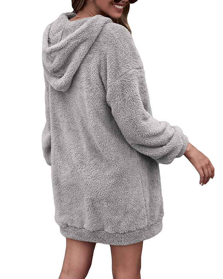 Cozy fleece dress for women with hood and pockets Lune London