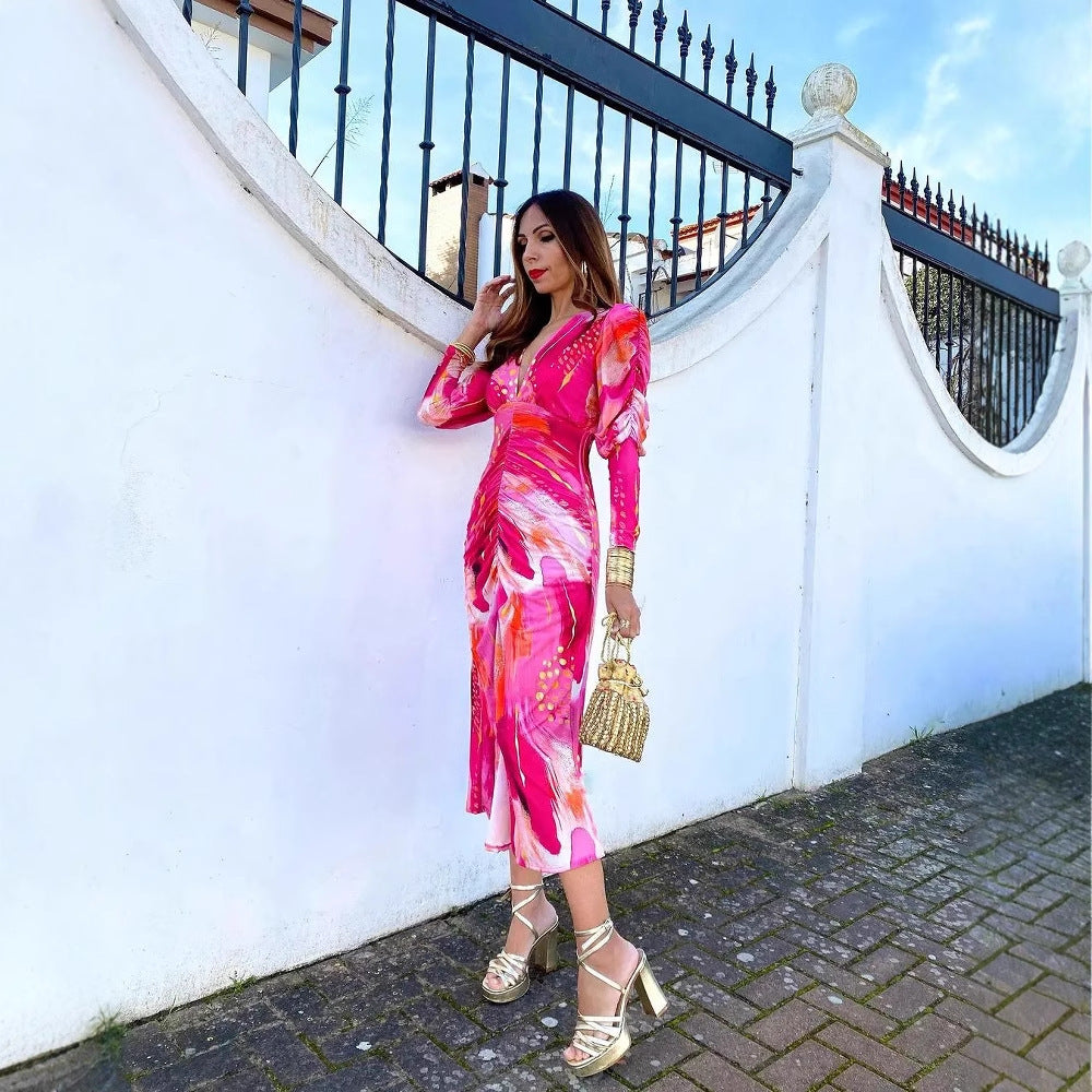 Wrap dress for women with voluminous sleeves and a chic elegant design