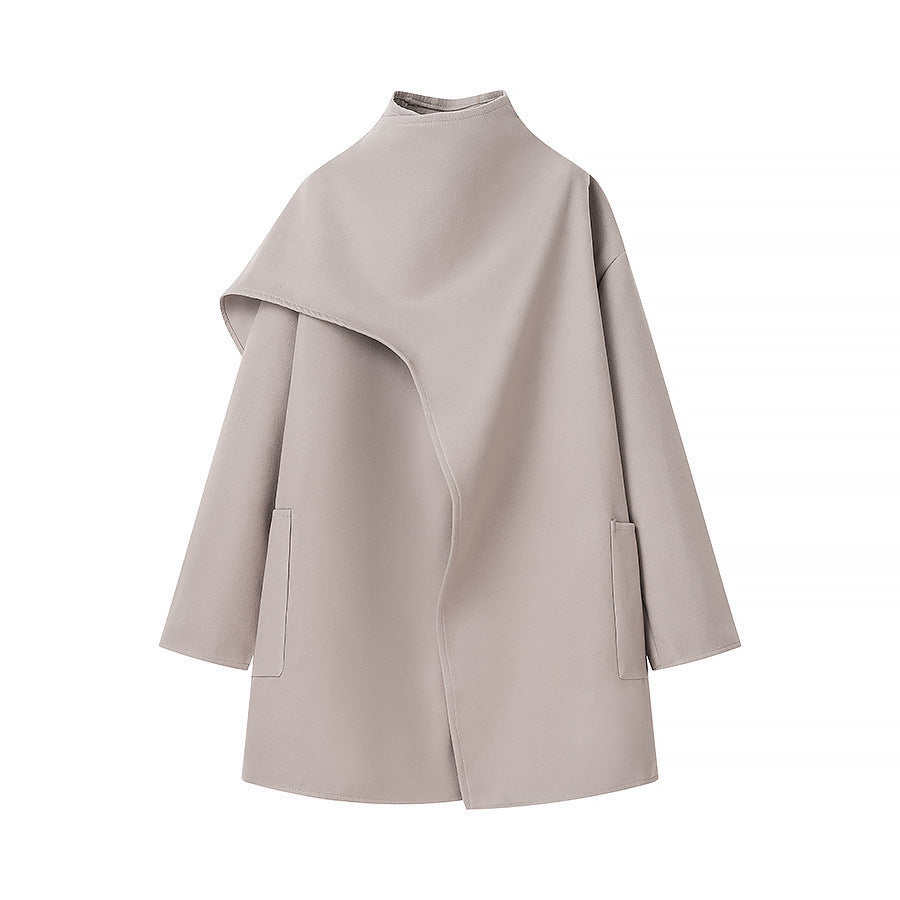 Oversized transitional jacket for women with asymmetrical cut and practical pockets Lune London