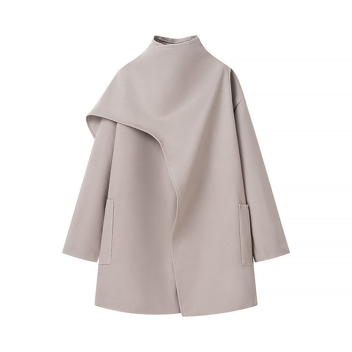 Oversized transitional jacket for women with asymmetrical cut and practical pockets Lune London