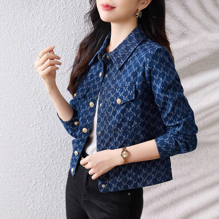 Veste en denim pour femme avec design de logo décoratif Chic & Stil