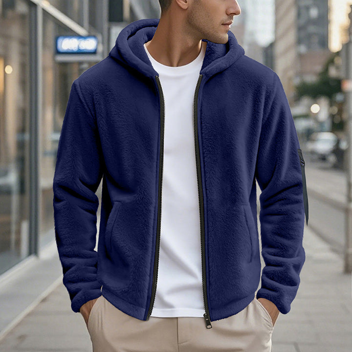 Fleece jacket for men with practical zipper and hood Lune London