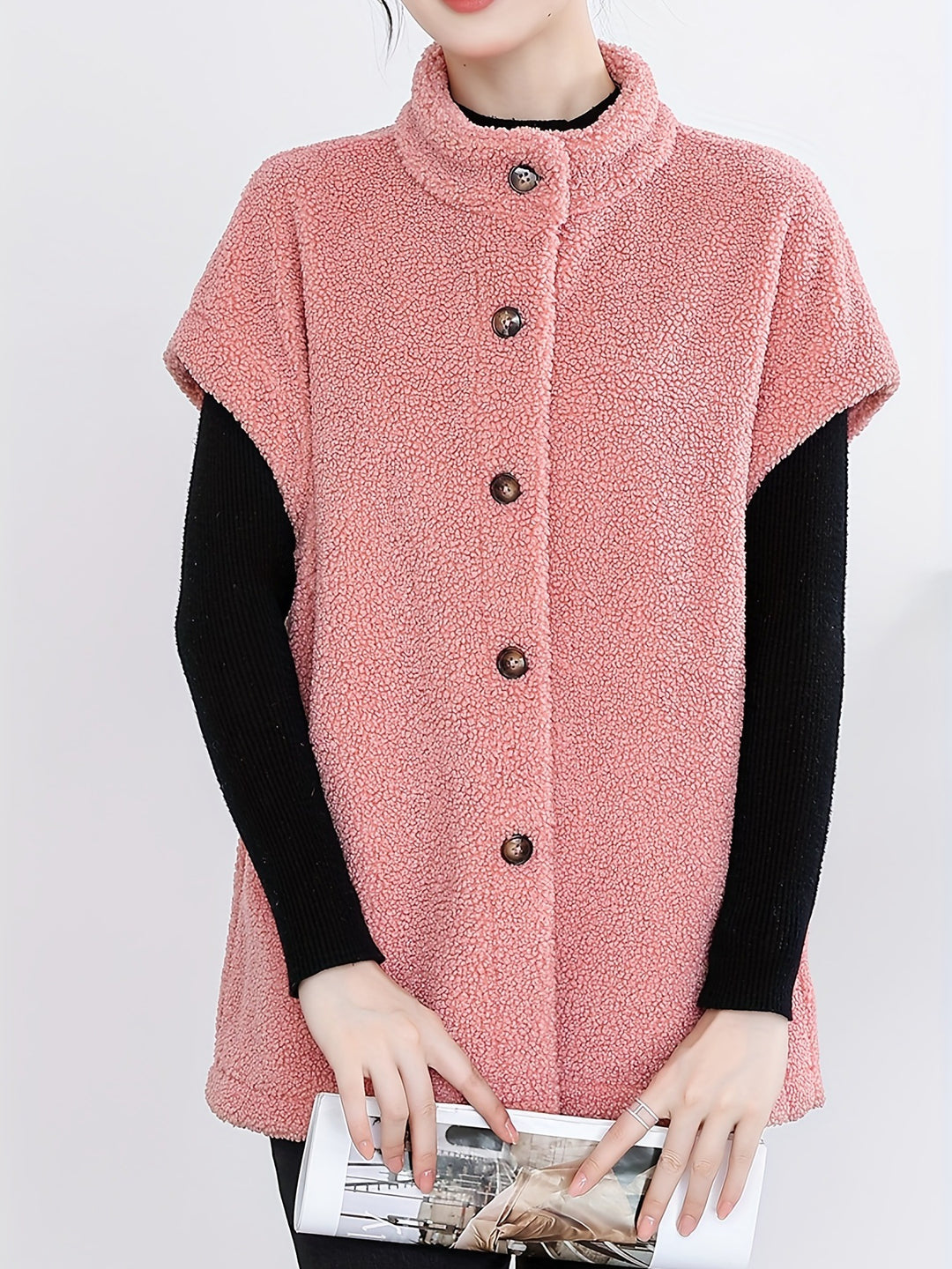 Ladies Cozy Cardigan with Buttons and Chic High Collar