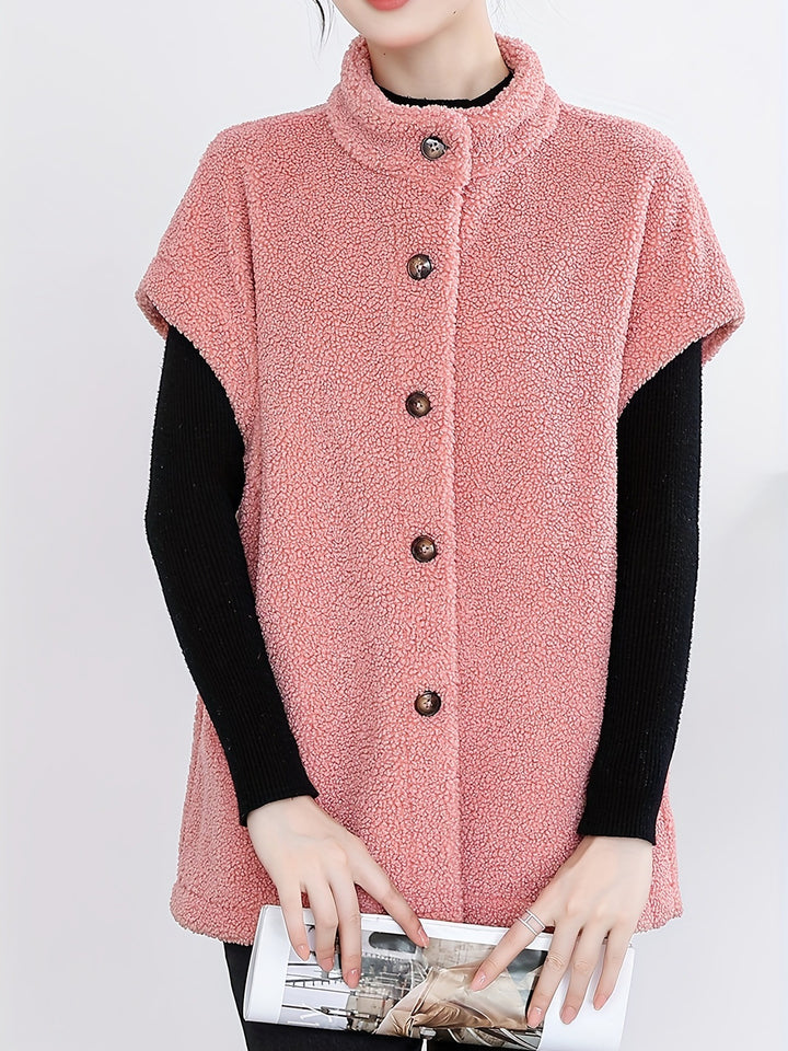 Ladies Cozy Cardigan with Buttons and Chic High Collar