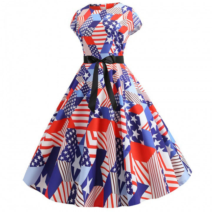 Robe midi pour femme avec motif de drapeau coloré et ceinture élégante Chic & Stil
