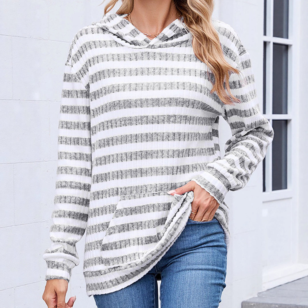Ladies Casual Hoodie with Striped Design and Practical Pockets Lune London