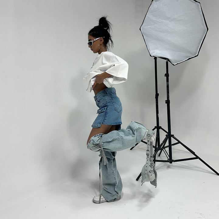 Denim skirt for women with practical pockets and adjustable waist Lune London