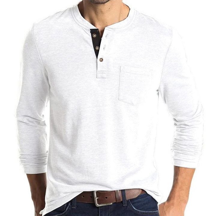 Men's long sleeve T-shirt with modern Henley collar and chest pocket Lune London