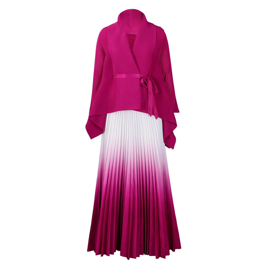 Long pleated dress for women with cape and belt Lune London