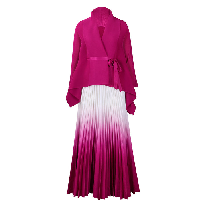 Long pleated dress for women with cape and belt Lune London