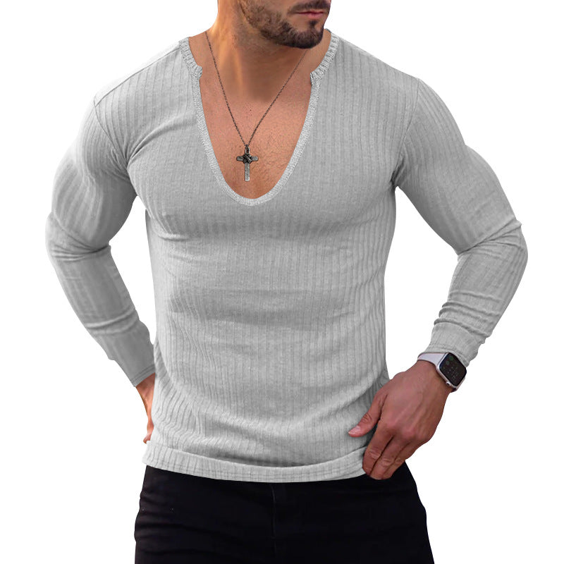 Men's V-neck long sleeve T-shirt with textured ribbed pattern Lune London