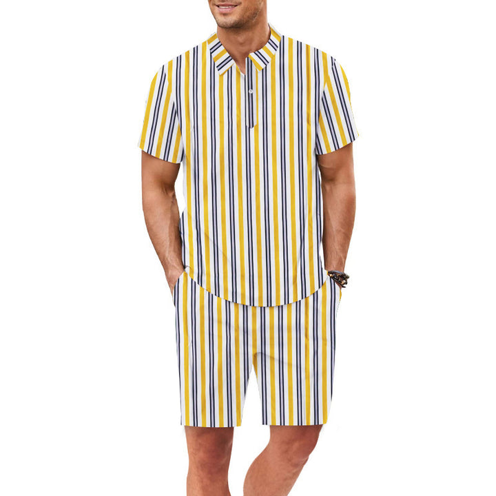 Men's set consisting of a short-sleeved blouse and shorts with a chic striped design