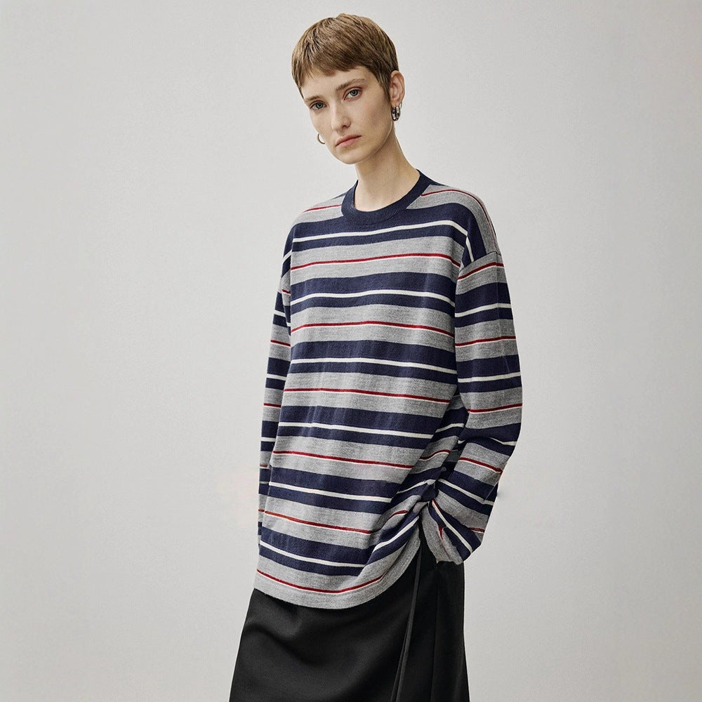 Sweater en tricot surdimensionné pour femmes avec un motif rayé contemporain Chic & Stil