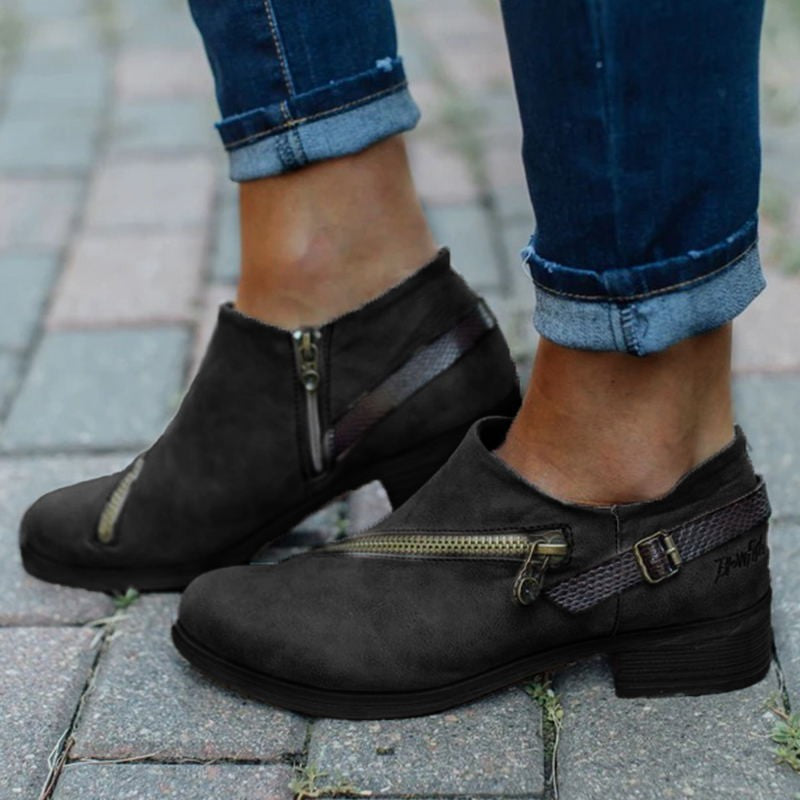 Elegant ankle boots for women with decorative zippers and a comfortable sole Lune London