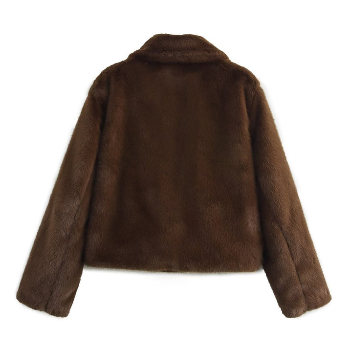 Ladies soft synthetic fur coat with an elegant lapel collar Lune London