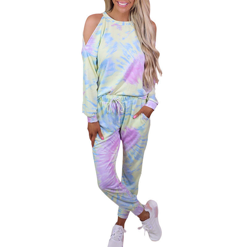 Casual loungewear set for women with casual cut-out design and colorful tie-dye pattern Lune London