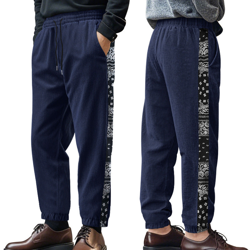Men's leisure trousers with decorative side panels in bandana design Lune London