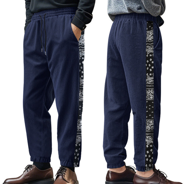 Men's leisure trousers with decorative side panels in bandana design Lune London