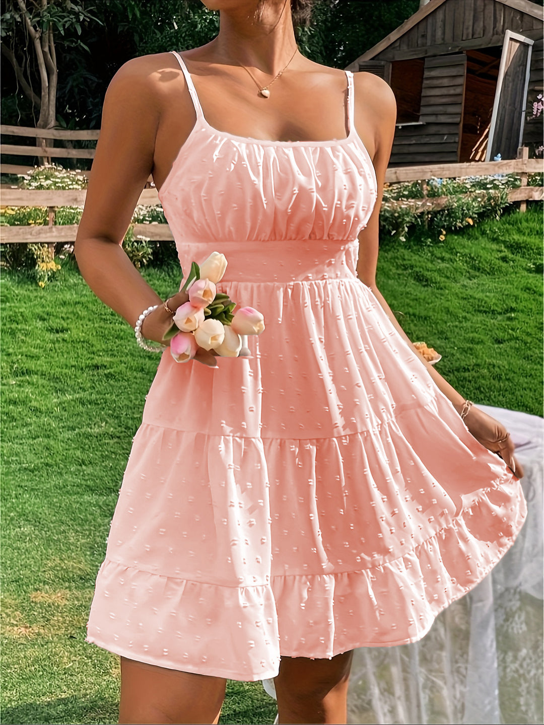 Summer dress for women with ruffles and adjustable spaghetti straps Lune London