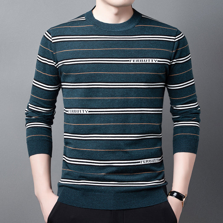 Trendy knit sweater for men with striped pattern and round neck Lune London