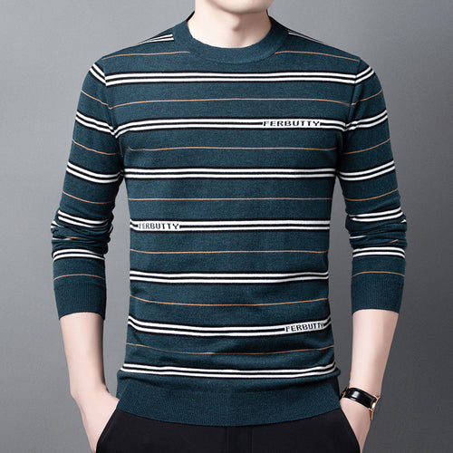 Trendy knit sweater for men with striped pattern and round neck Lune London
