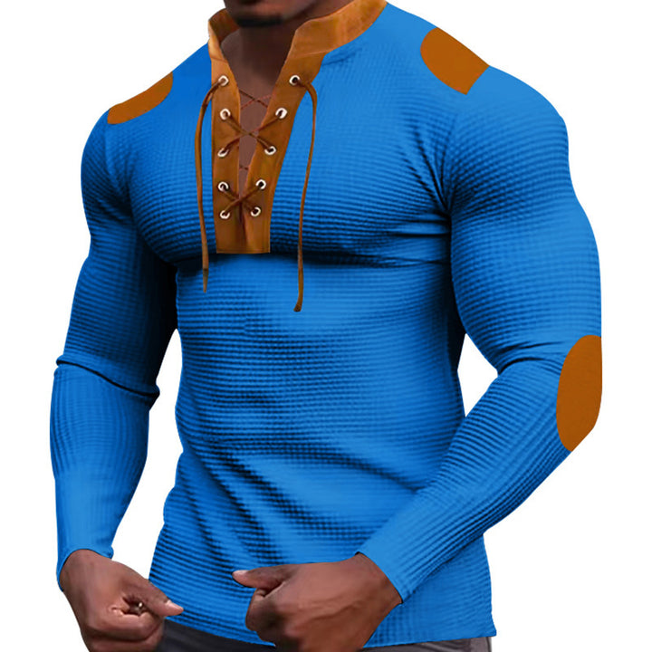 Men's Long Sleeve Henley Shirt with Textured Fabric and Stylish Design with Laces Lune London