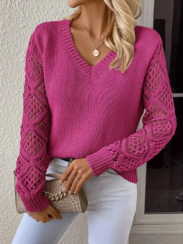 Ladies elegant knitted sweater with transparent sleeves Lune London