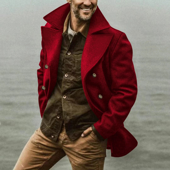 Elegant classic wool coat for men with double-breasted buttons and high collar Lune London