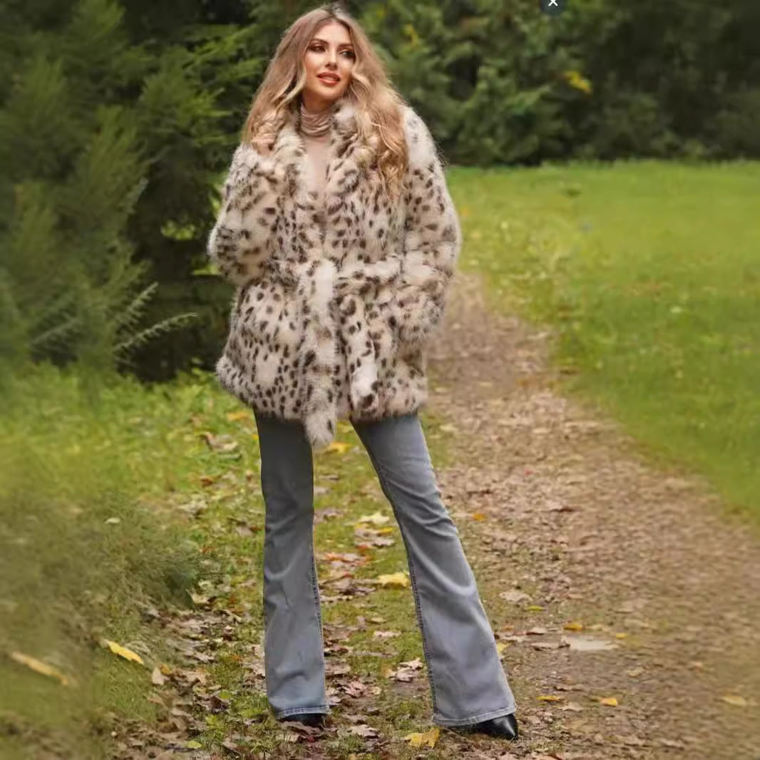 Ladies Glamour Faux Fur Jacket with Belt Lune London
