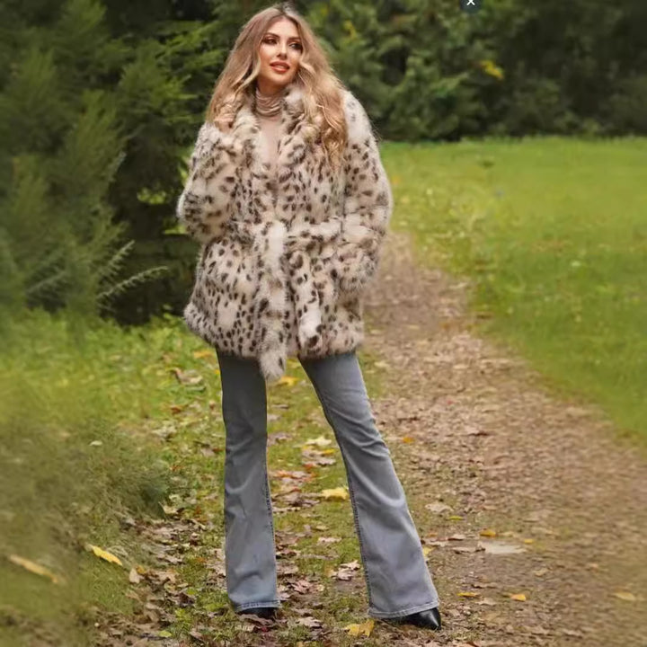 Ladies Glamour Faux Fur Jacket with Belt Lune London