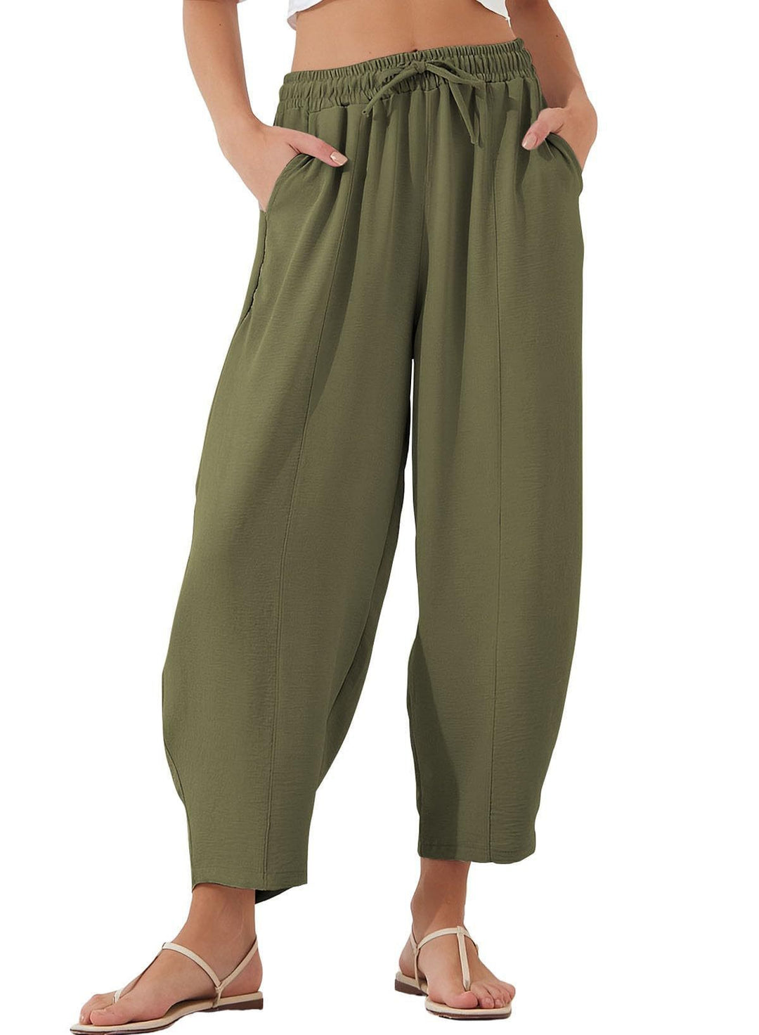 Women's Comfortable, loosely cut summer pants with elastic waistband and side pockets Lune London