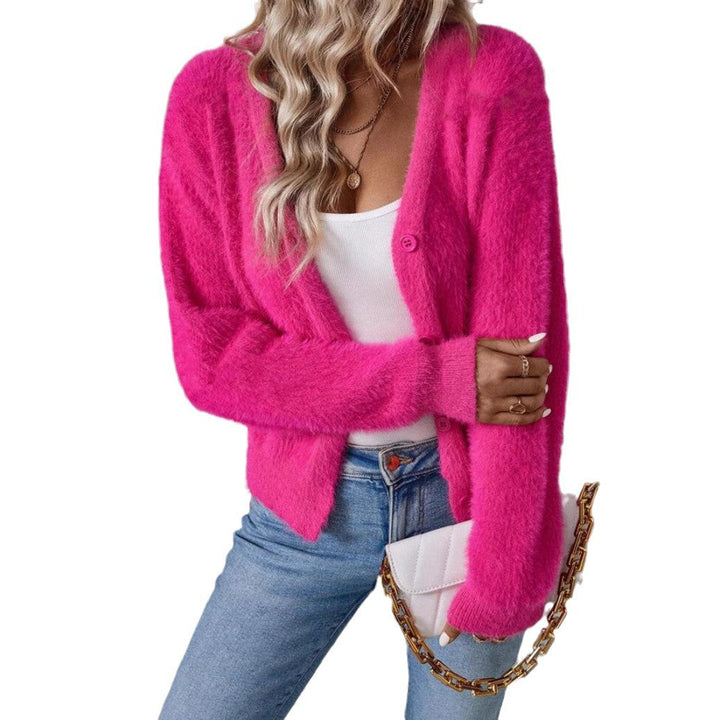 Lune London | Women Fluffy V-Neck Cardigan with Button Detail