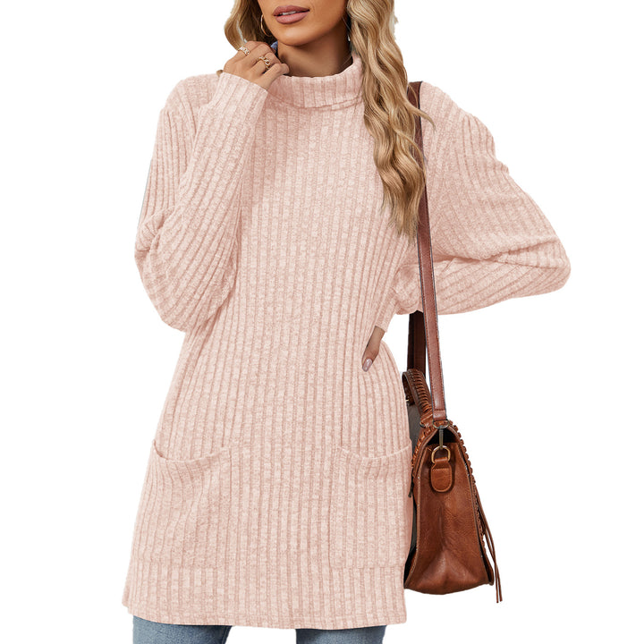 Oversized knitted sweater for women with high collar and practical pockets Lune London
