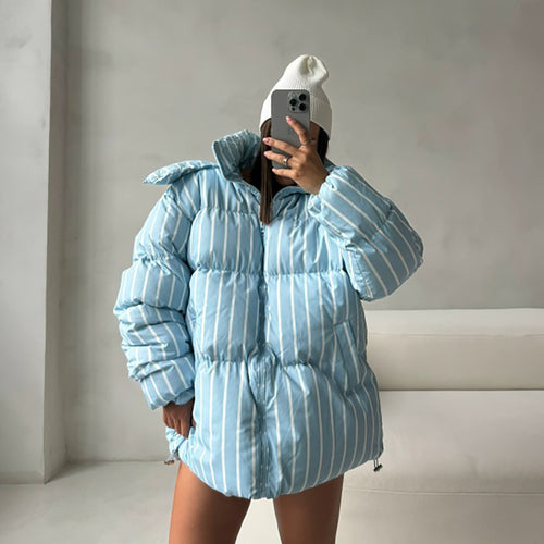 Striped down jacket for women with high collar and oversized cut Lune London