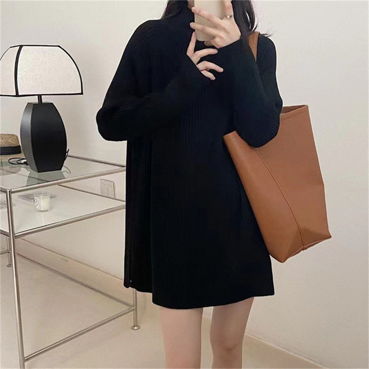 Oversized knitted sweater for women with high collar and fine ribbed structure Lune London