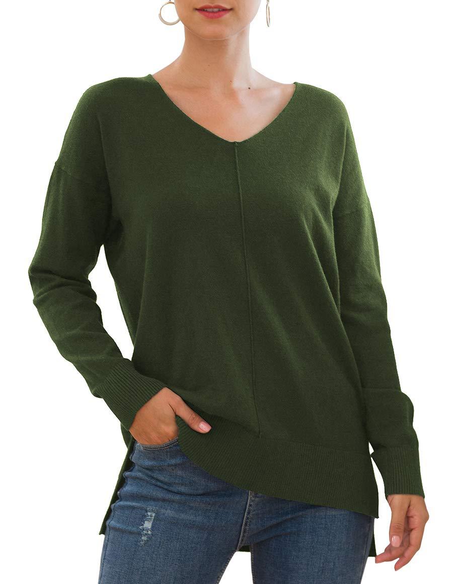 Elegant women's sweater with V-neck and asymmetrical hem Lune London
