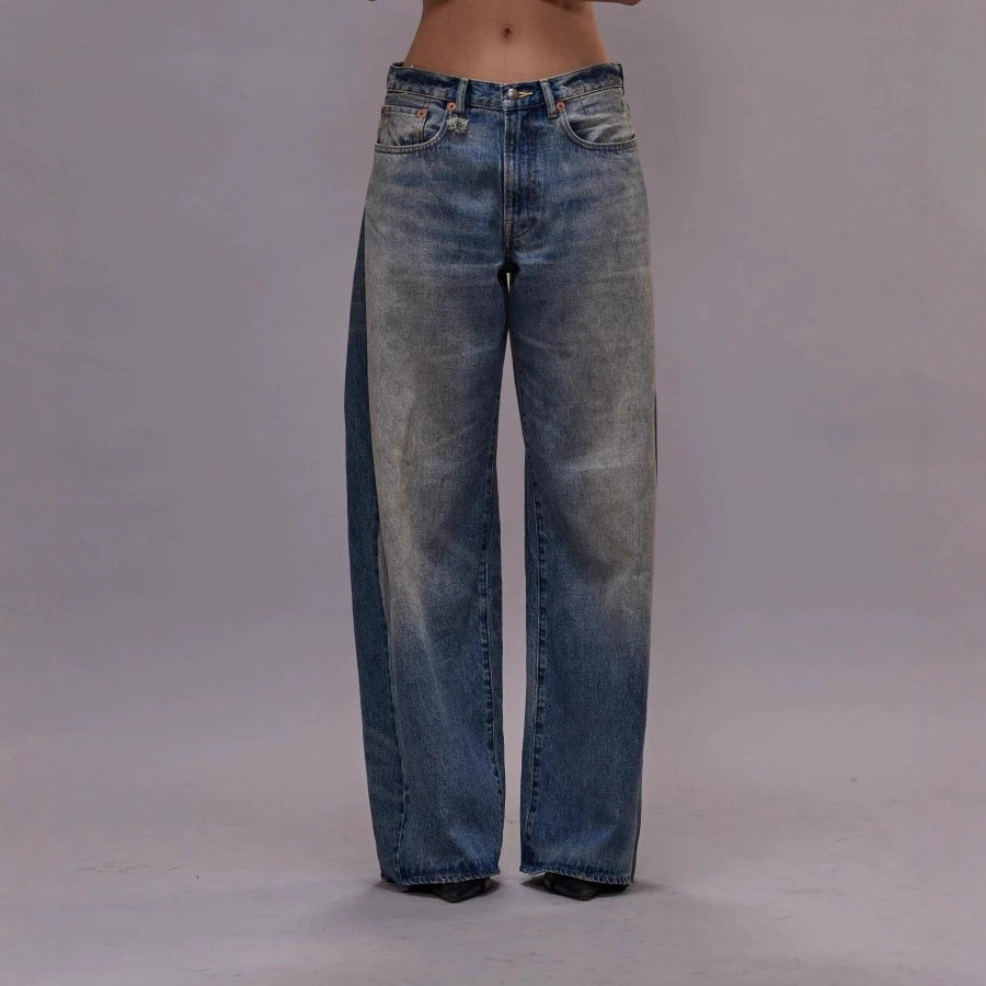 Chic and Stylish Women's Baggy Jeans with Two-Tone Effect
