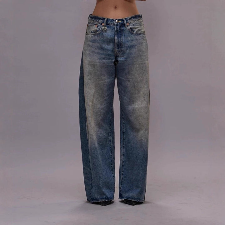 Chic and Stylish Women's Baggy Jeans with Two-Tone Effect