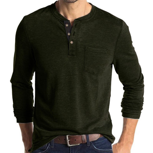 Men's long sleeve T-shirt with modern Henley collar and chest pocket Lune London