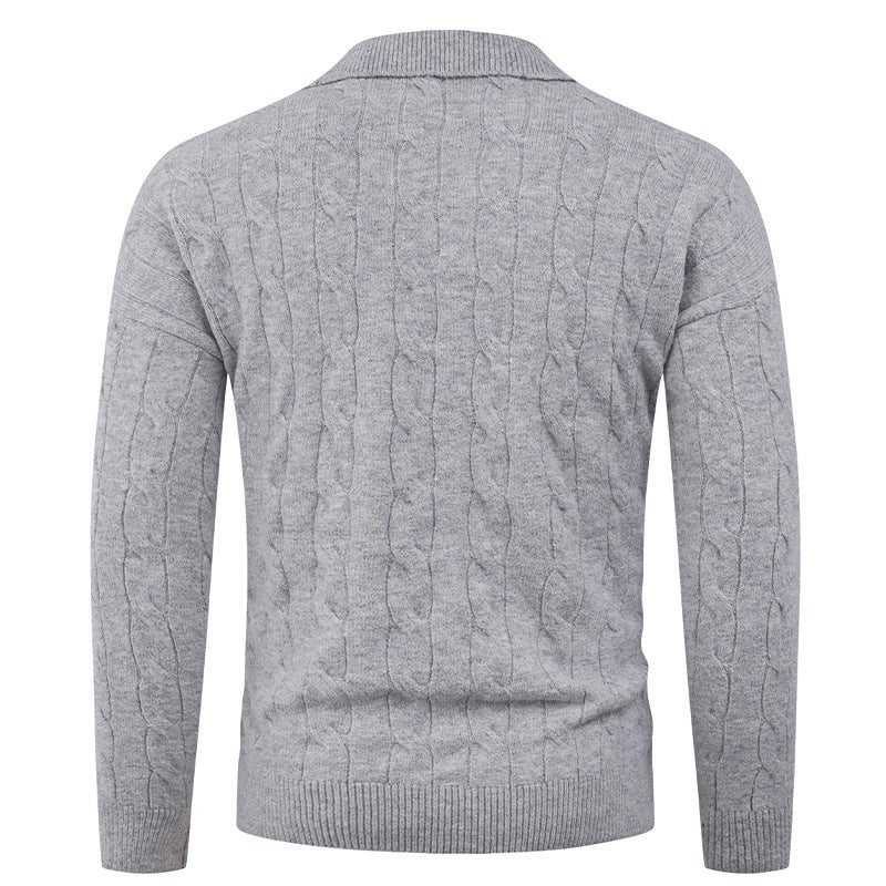Knit sweater for men with a modern cable pattern and polo collar Lune London