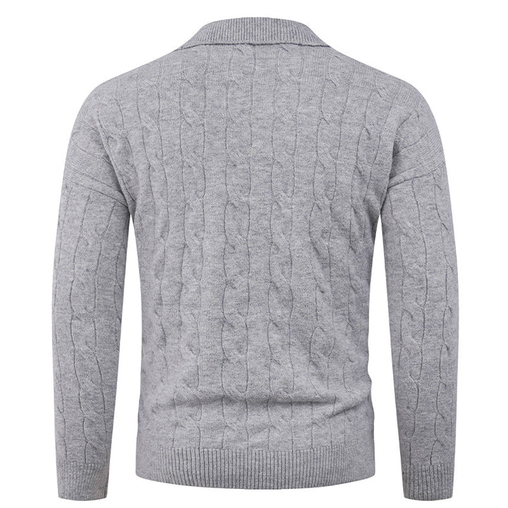 Knit sweater for men with a modern cable pattern and polo collar Lune London