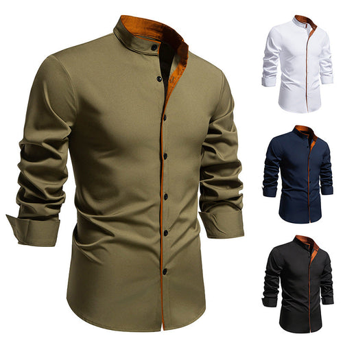 Men's Elegant Long-Sleeve Shirt with Modern Stand-Up Collar and Contrast Seams Lune London