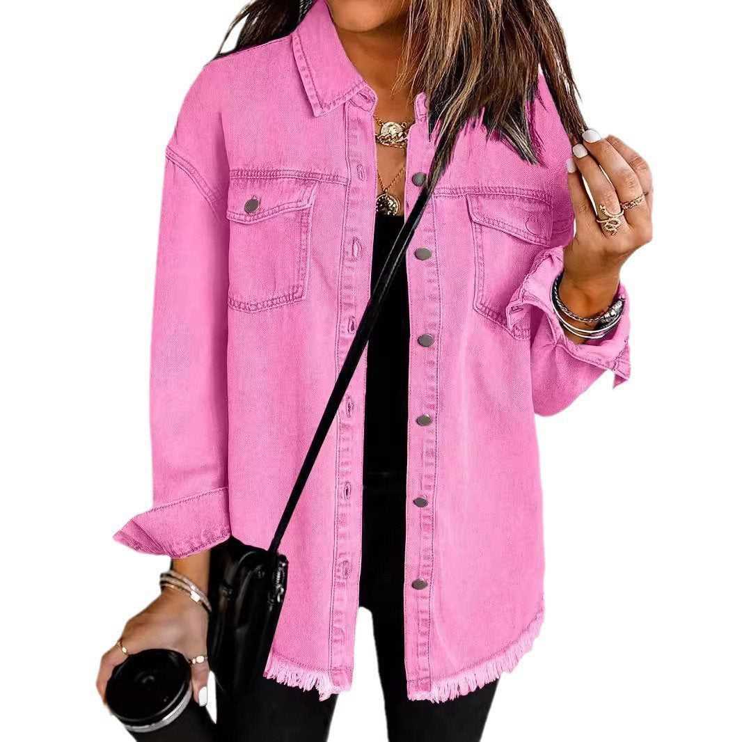 Women's denim shirt with frayed hem and practical pockets Lune London