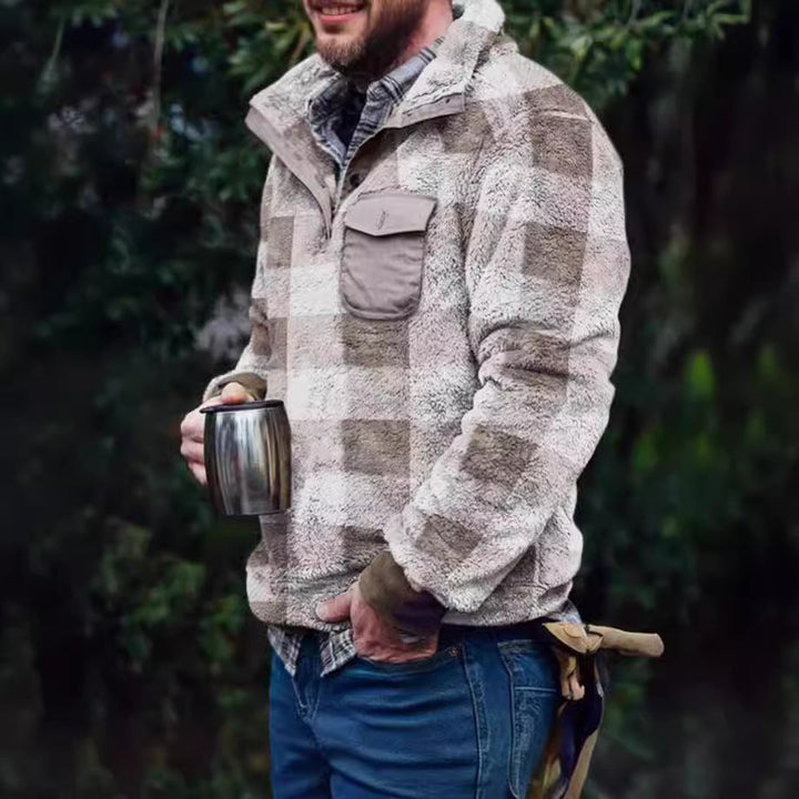 Men’s Fleece Pullover with Plaid Pattern & High Collar | Lune London