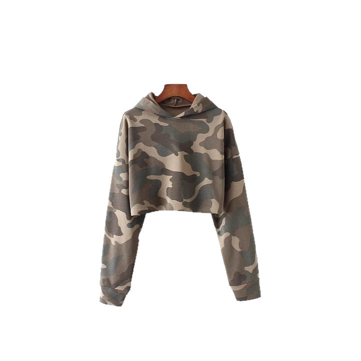 Cropped hoodie sweat top for women with modern camouflage design Lune London