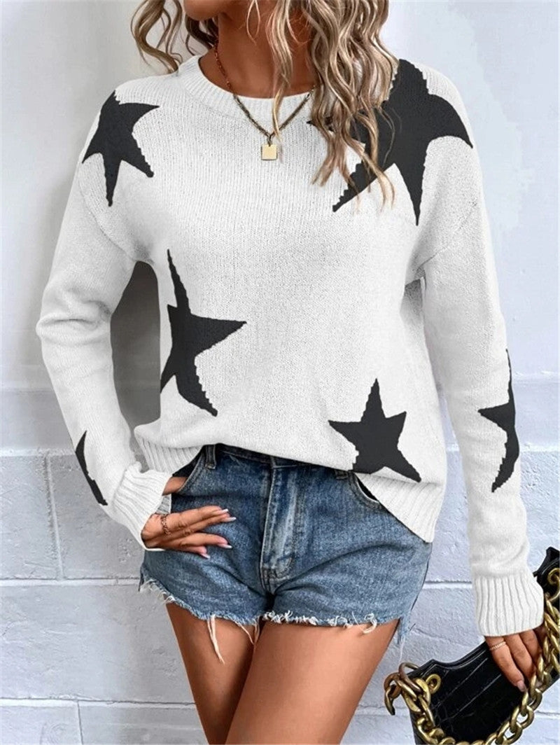 Knit sweater for women with a striking star pattern and round neck Lune London