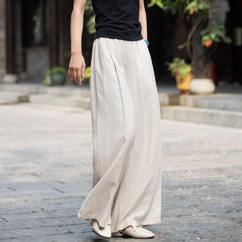Pantalons larges en lin pour femmes avec une coupe élégante et une taille élastique Chic & Stil