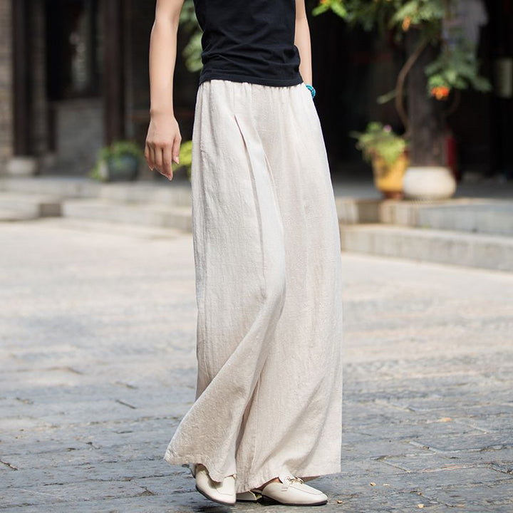 Pantalons larges en lin pour femmes avec une coupe élégante et une taille élastique Chic & Stil