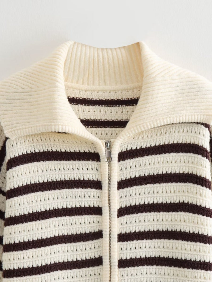 Ladies striped cardigan with modern zip closure Lune London